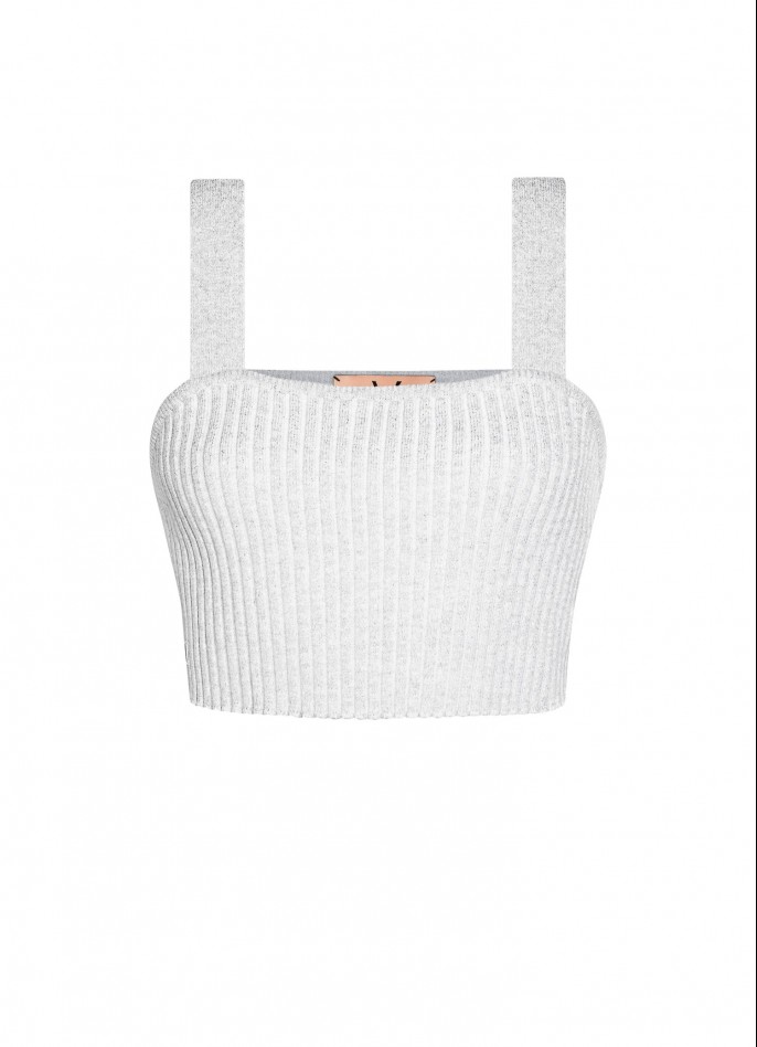 RIBBED KNIT CROP TOP - SILVER